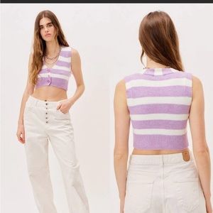 NWT For Love & Lemons Crop Sleeveless Striped Cardigan